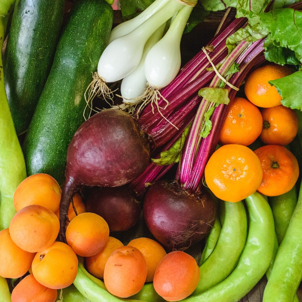 organic veg box with fruit